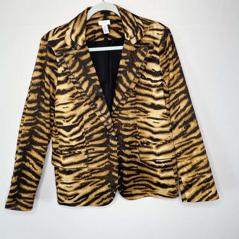 Chico's Animal Print Blazer - Black and Tan